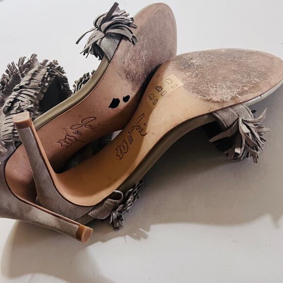 Joie Poppi Suede Leather Fringe Stilleto Slip On Heels Size 39.5 - Picture 8 of 9